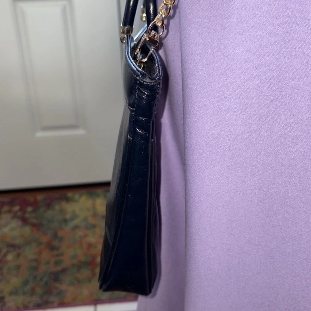 Vintage leather satchel  Crossbody bag  Navy blue  gold tone accents added chain